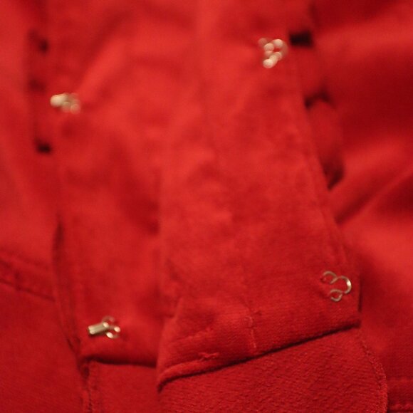 Cass Vibrant Red Velvet Jacket Size Petite Large Hook & Eye Front Closure - Picture 12 of 16